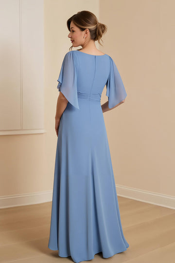 Dusty Blue A Ligne Col V Mousseline de soie Robe de la mère de la mariée avec appliques